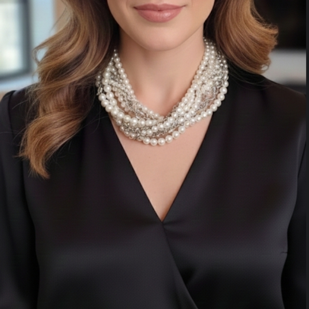 Multi-Strand Faux Pearl and Rhinestone Crystal Necklace Macy's